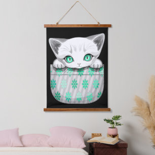 Cat Cute and Playful peaking from a Pocket Hanging Tapestry