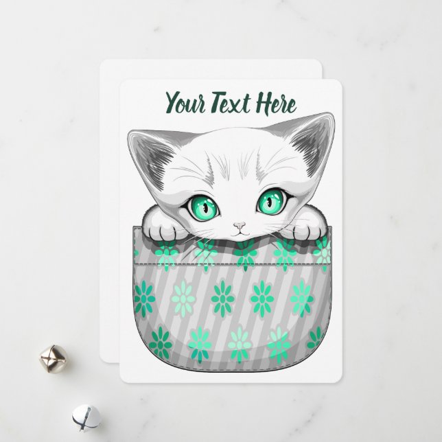 Cat Cute and Playful peaking from a Pocket Holiday Card (Front/Back In Situ)