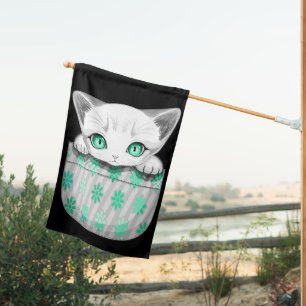 Cat Cute and Playful peaking from a Pocket House Flag