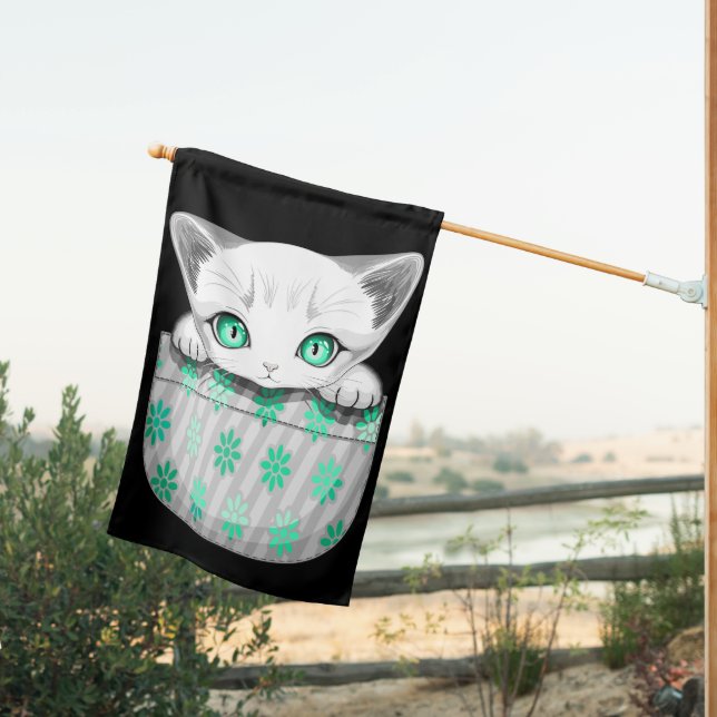 Cat Cute and Playful peaking from a Pocket House Flag (Insitu (Back))