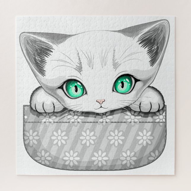 Cat Cute and Playful peaking from a Pocket Jigsaw Puzzle (Vertical)