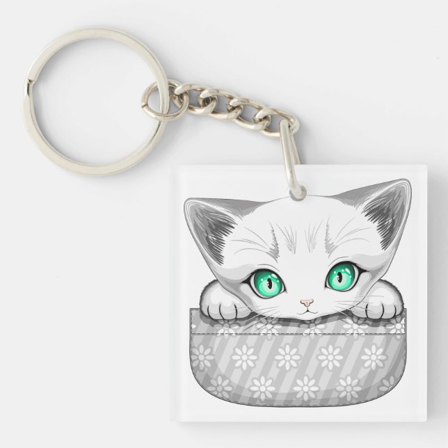 Cat Cute and Playful peaking from a Pocket Keychain (Front)