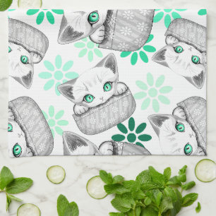 Cat Cute and Playful peaking from a Pocket Kitchen Towel