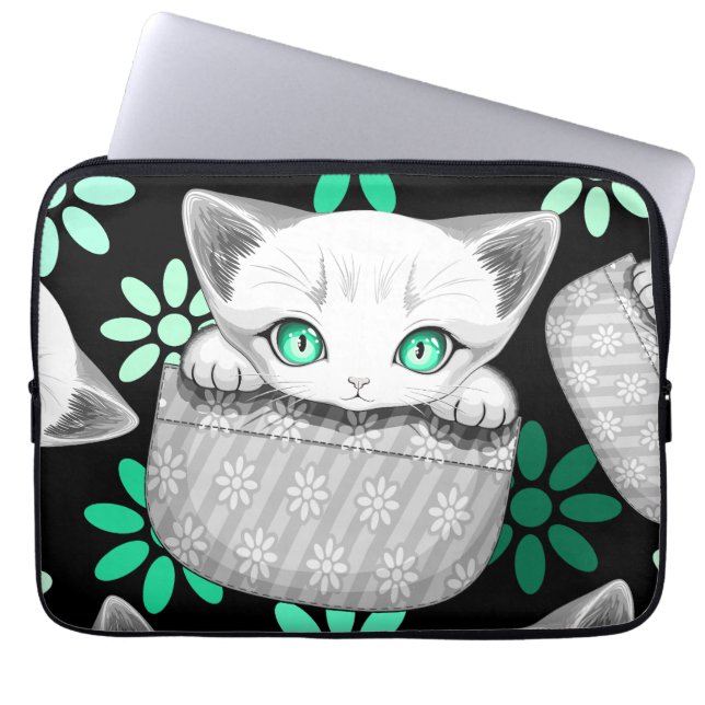 Cat Cute and Playful peaking from a Pocket Laptop Sleeve (Front)