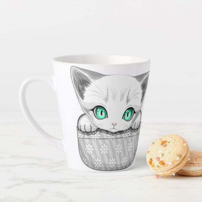 Cat Cute and Playful peaking from a Pocket Latte Mug (In Situ)