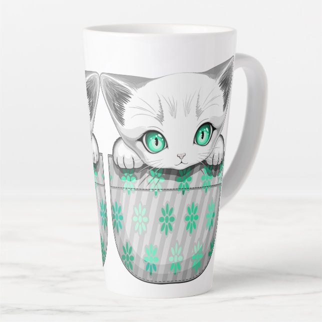 Cat Cute and Playful peaking from a Pocket Latte Mug (Right Angle)
