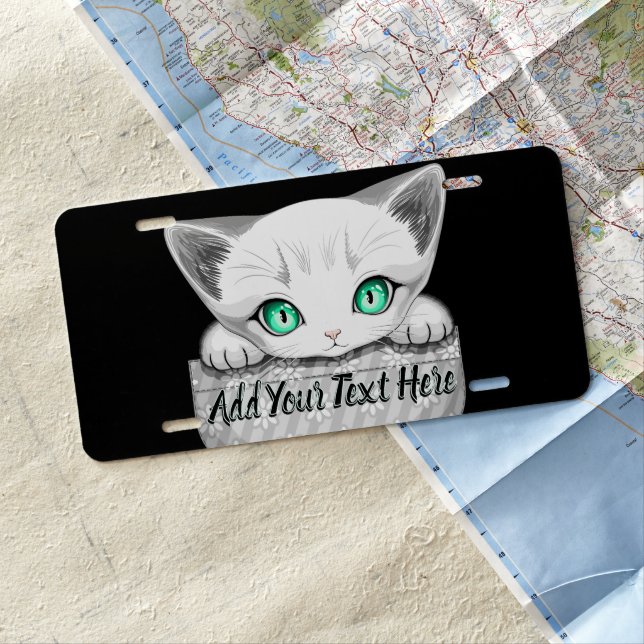 Cat Cute and Playful peaking from a Pocket License Plate (In Situ)