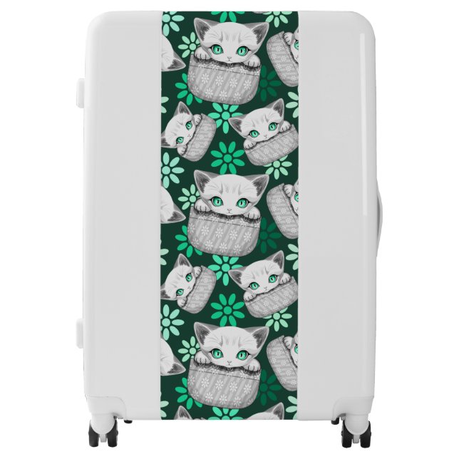 Cat Cute and Playful peaking from a Pocket Luggage (Front)