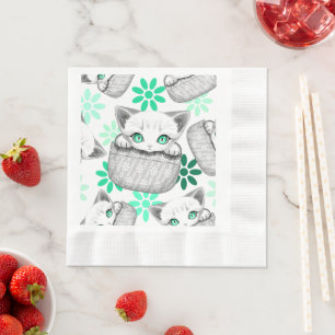Cat Cute and Playful peaking from a Pocket Napkins