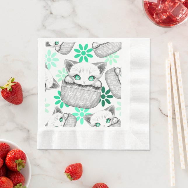 Cat Cute and Playful peaking from a Pocket Napkins (Insitu)