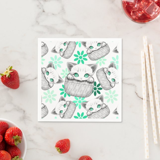 Cat Cute and Playful peaking from a Pocket Napkins (Insitu)
