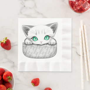 Cat Cute and Playful peaking from a Pocket Napkins