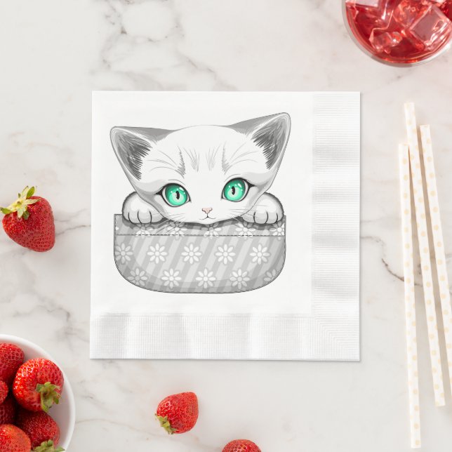 Cat Cute and Playful peaking from a Pocket Napkins (Insitu)