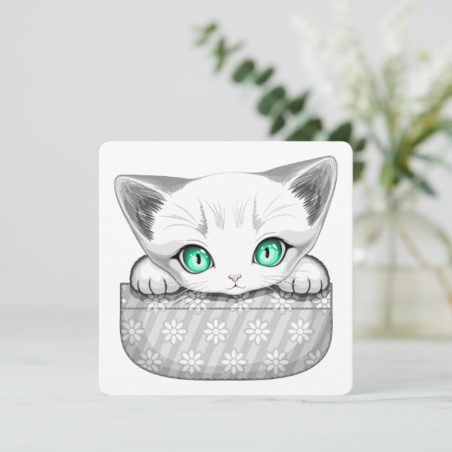 Cat Cute and Playful peaking from a Pocket Note Card (Standing Front)