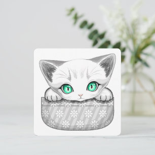 Cat Cute and Playful peaking from a Pocket Note Card