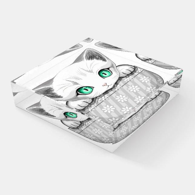Cat Cute and Playful peaking from a Pocket Paperweight (Angled)