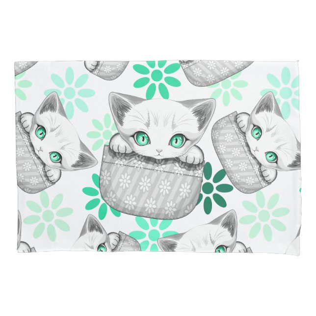 Cat Cute and Playful peaking from a Pocket Pillow Case (Front)