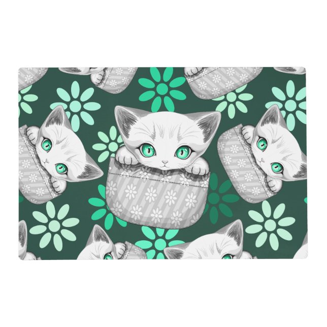 Cat Cute and Playful peaking from a Pocket Placemat (Front)