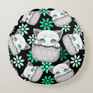 Cat Cute and Playful peaking from a Pocket Round Pillow