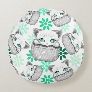 Cat Cute and Playful peaking from a Pocket Round Pillow