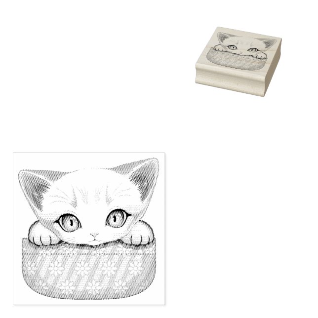 Cat Cute and Playful peaking from a Pocket Rubber Stamp (Stamped)
