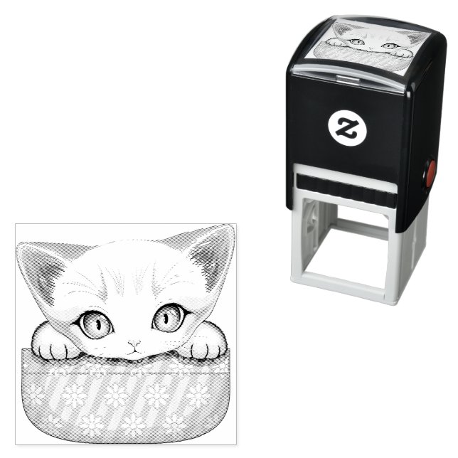 Cat Cute and Playful peaking from a Pocket Self-inking Stamp (In Situ)