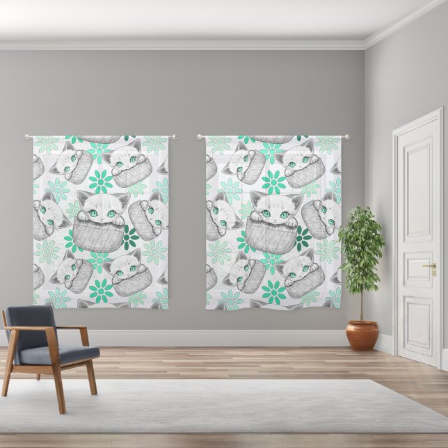 Cat Cute and Playful peaking from a Pocket Sheer Curtains (Wide)
