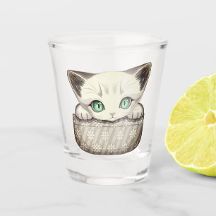 Cat Cute and Playful peaking from a Pocket Shot Glass