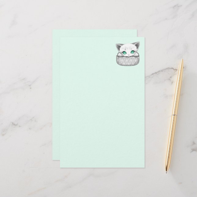 Cat Cute and Playful peaking from a Pocket Stationery (Front/Back In Situ)