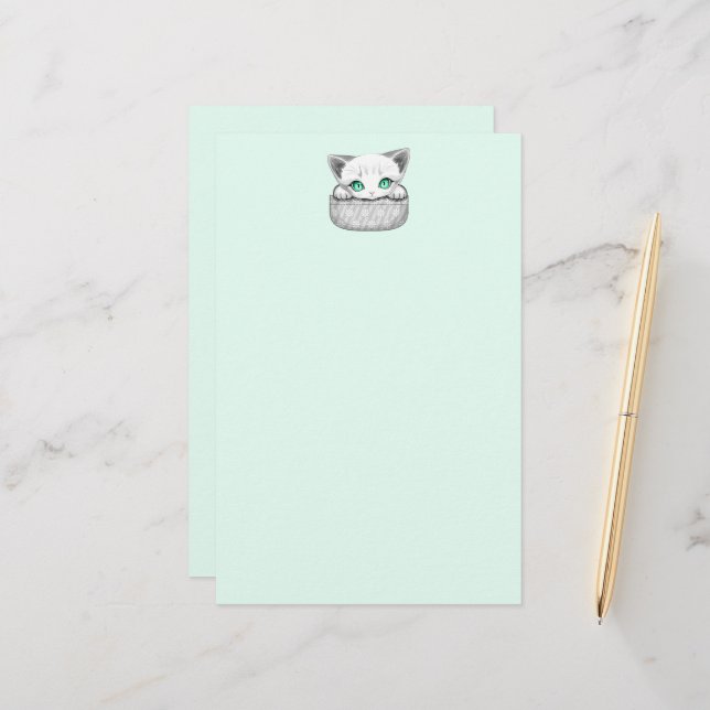 Cat Cute and Playful peaking from a Pocket Stationery (Front/Back In Situ)