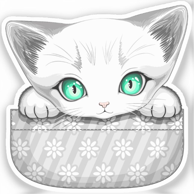 Cat Cute and Playful peaking from a Pocket Sticker (Front)