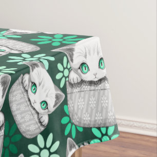 Cat Cute and Playful peaking from a Pocket Tablecloth