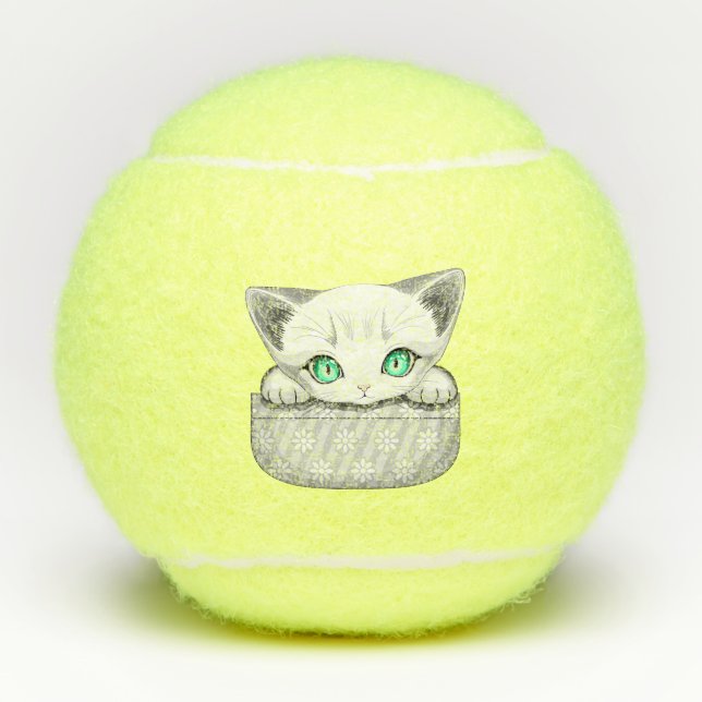 Cat Cute and Playful peaking from a Pocket Tennis Balls (Front)