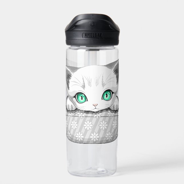 Cat Cute and Playful peaking from a Pocket Water Bottle (Back)