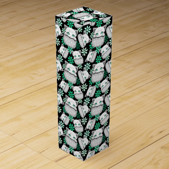 Cat Cute and Playful peaking from a Pocket Wine Box (Front)