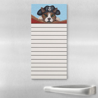 Cat Cute Face Wearing Pirate Hat Red Boat Magnetic Notepad