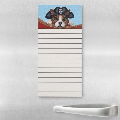 Cat Cute Face Wearing Pirate Hat Red Boat Magnetic Notepad