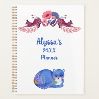 Cat Cute Girly Whimsical Flowers Trendy Watercolor