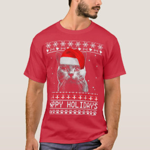 Cat Cute Happy Holidays Christmas Cat Lover Xmas T-Shirt