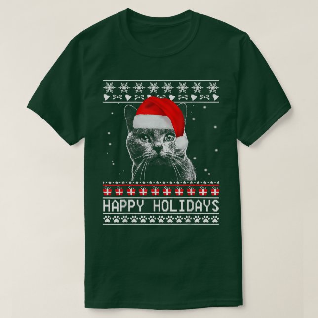 Cat Cute Happy Holidays Christmas Cat Lover Xmas T T-Shirt (Design Front)