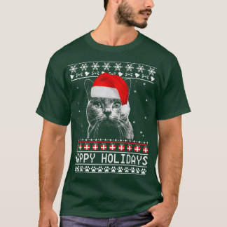 Cat Cute Happy Holidays Christmas Cat Lover Xmas T T-Shirt