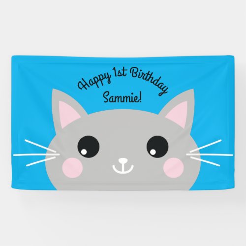 Cat Cute Kitty Colorful 1st Birthday Party Theme Banner