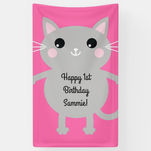 Cat Cute Kitty Colorful 1st Birthday Party Theme Banner