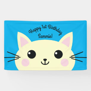 Cat Cute Kitty Colorful 1st Birthday Party Theme Banner