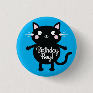 Cat Cute Kitty Colorful 1st Birthday Party Theme Button