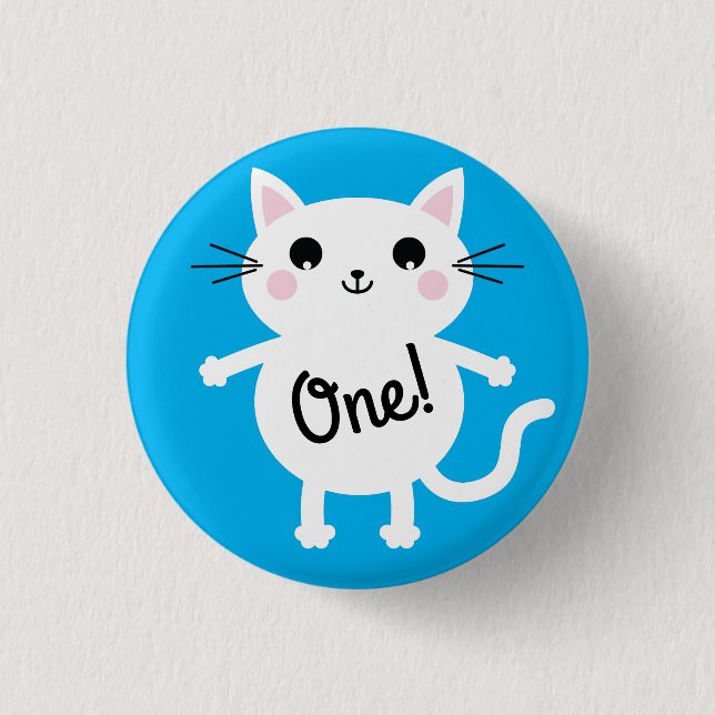 Cat Cute Kitty Colorful 1st Birthday Party Theme Button (Front)