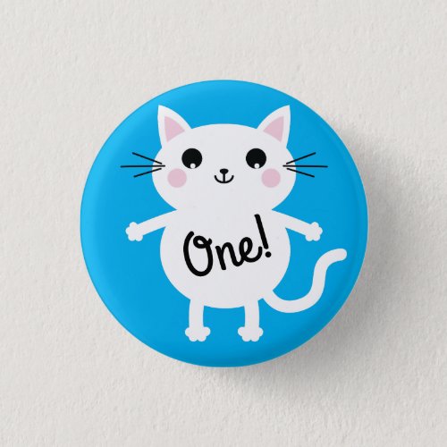 Cat Cute Kitty Colorful 1st Birthday Party Theme Button