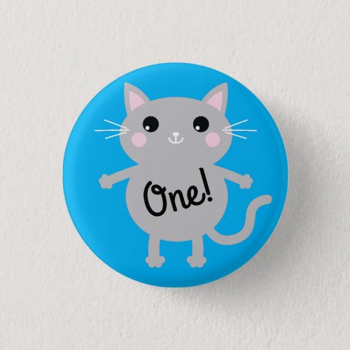 Cat Cute Kitty Colorful 1st Birthday Party Theme Button