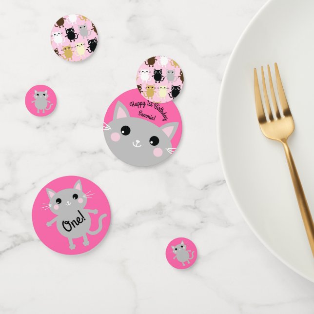Cat Cute Kitty Colorful 1st Birthday Party Theme Confetti (Group)