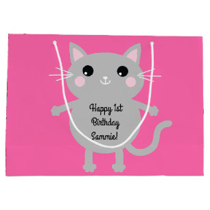 Cat Cute Kitty Colorful 1st Birthday Party Theme Large Gift Bag